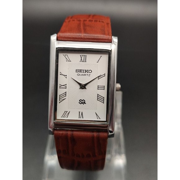 Seiko Other - Vintage Style Seiko Quartz Mens Silver Watch & White accents W/ Leather Strap
